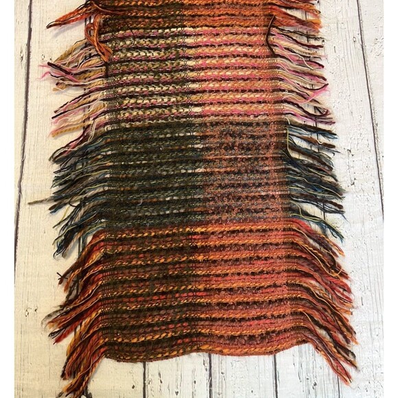Talbots Boucle Mohair Wool Blend Fringed Scarf 67" x 14" Multicolor Plaid Winter - Picture 3 of 10